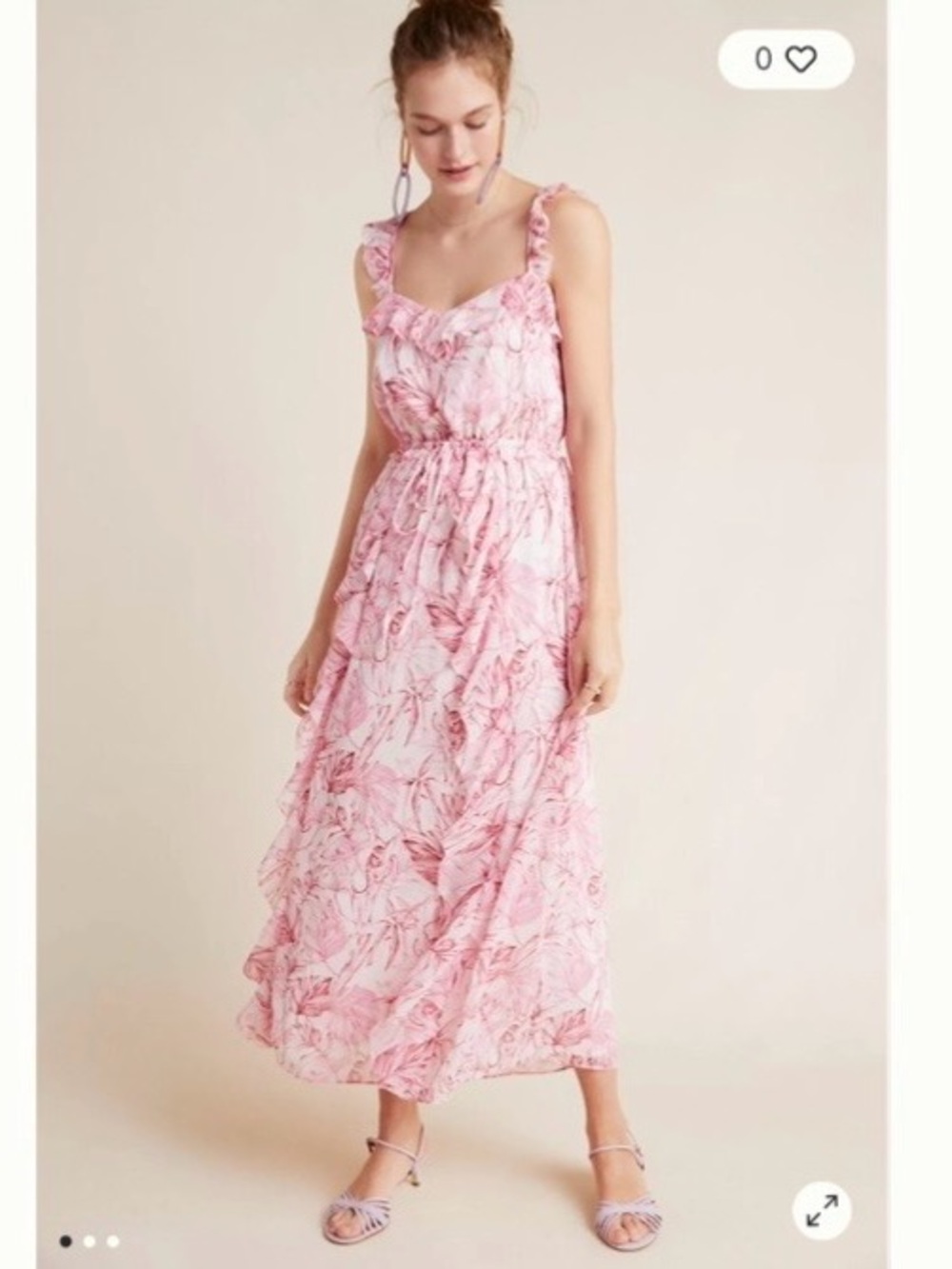 Gal Meets Glam for Anthropologie Cheryl Ruffled Pink & White Maxi Dress, size 8